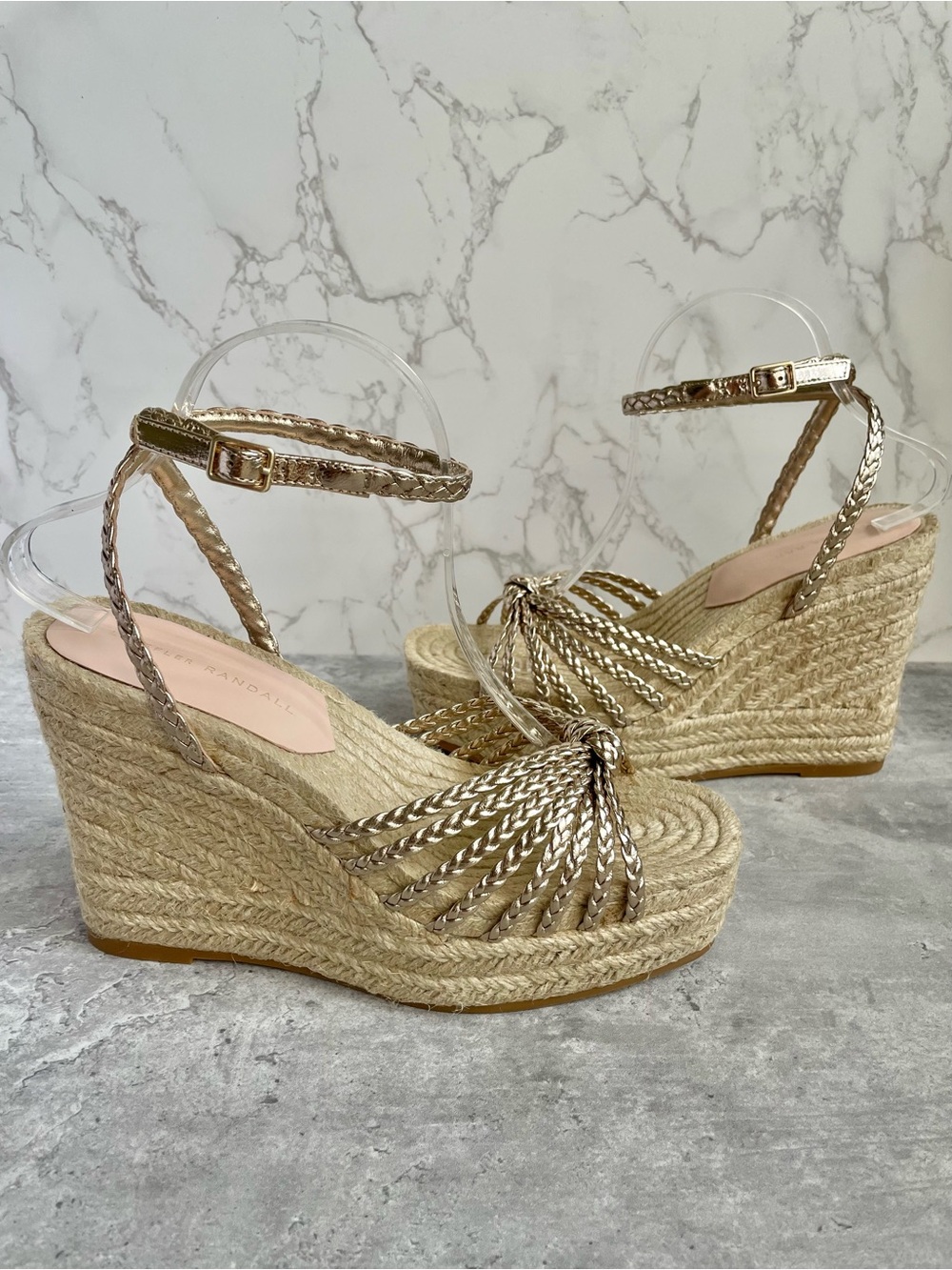 Loeffler Randall Pamela Mignon Knotted Metallic Leather Wedge Sandals 9.5 NIB - Picture 10 of 16